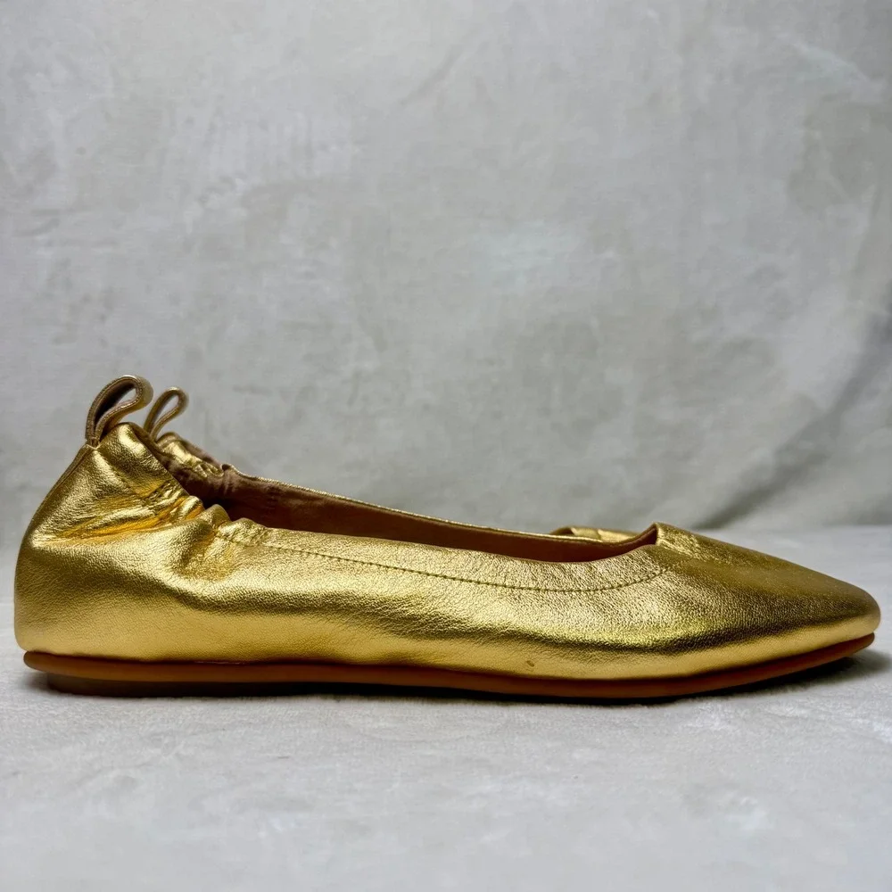 FitFlop Allegro Ballet Flats Gold Metallic Leather Comfort Shoes Slip On Size 8